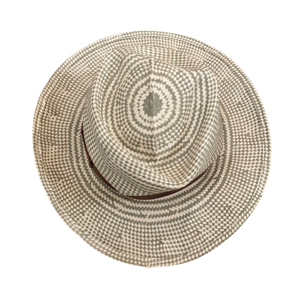 Country Gentleman Lite Straw Fedora Hat Medium Tan Sage Green Woven USA Made